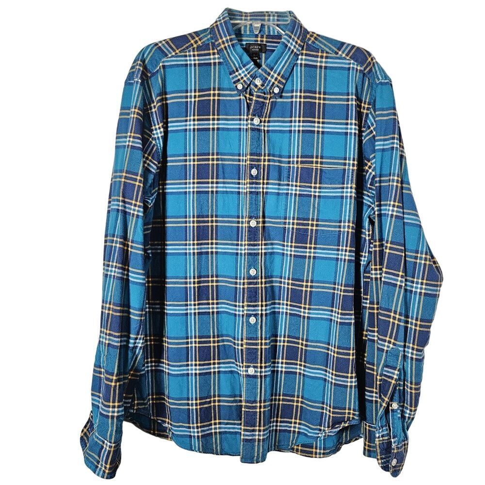 J. Crew Teal and Yellow Plaid Button Down Shirt